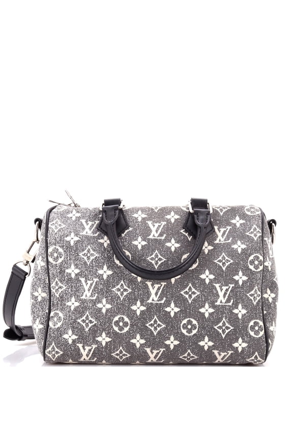 Pre-Owned Speedy Bandouliere Bag Monogram Jacquard Denim 25 By Rebag