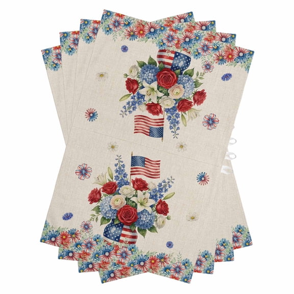 4th of July Floral Kitchen Towels Set of 4, Water Absorbent Dish Towel, Vintage Red Blue Roses Patriotic Decorative Hand Towels - Quick Drying Cloth for Cooking Baking, 18x28 Inch