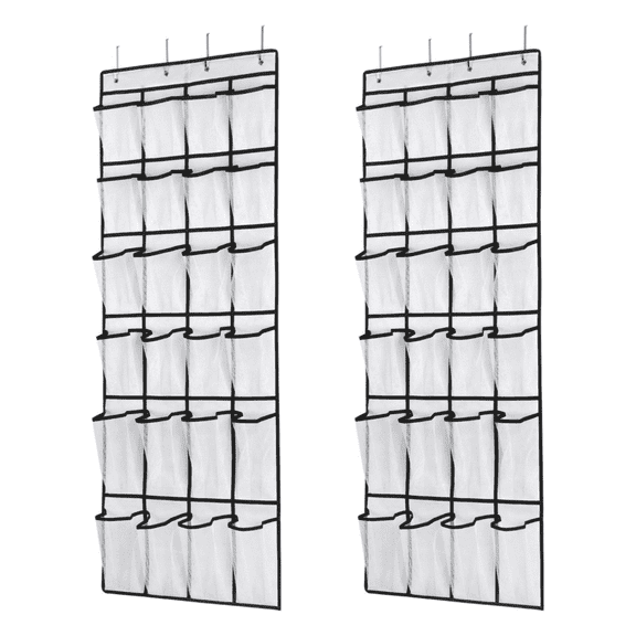2-Pack Sturdy Hanging Shoe Organizer for Door, 24 Mesh Pocket Over Door Shoe Rack Storage Cabinet (58" x 21") White