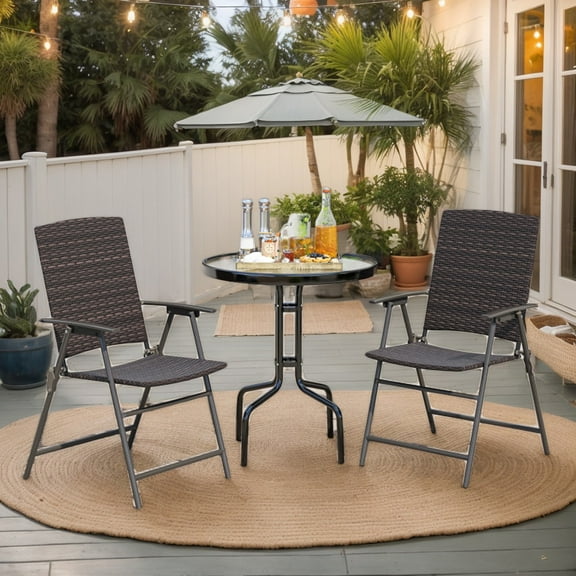 Yardi Yarda Patio PE Wicker Dining Chairs Set of 2, Dining Chair with Armrests and Metal Frame for Outdoor as Yard, Brown