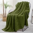 thumbnail image 5 of Exclusivo Mezcla Large Flannel Fleece Throw Blanket, Jacquard Weave Leaves Pattern (50" x 70", Olive Green), 5 of 9