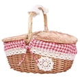 thumbnail image 1 of Cesta de picnic de mimbre con tapa y asa, cuerpo tejido resistente con forro lavable for acampar al aire libre, 1 of 6