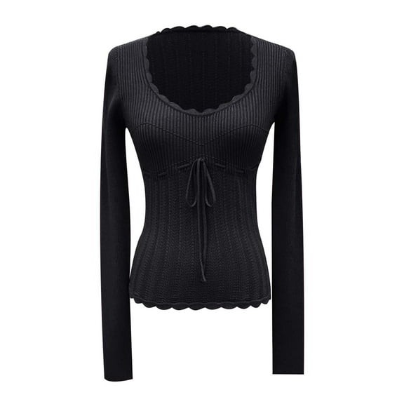 BOOMNY Women's Sweaters Long Sleeve Sweaters for Women Solid Color Ribbed Fashion Hallow Out Slim Knit Pullover Trendy Tops 2025 Fall Winter Knitwear