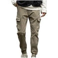 thumbnail image 2 of Pantalones largos de moda para hombre, casuales, de color sólido, con bolsillos cargo y cintura elástica, de poliéster., 2 of 7