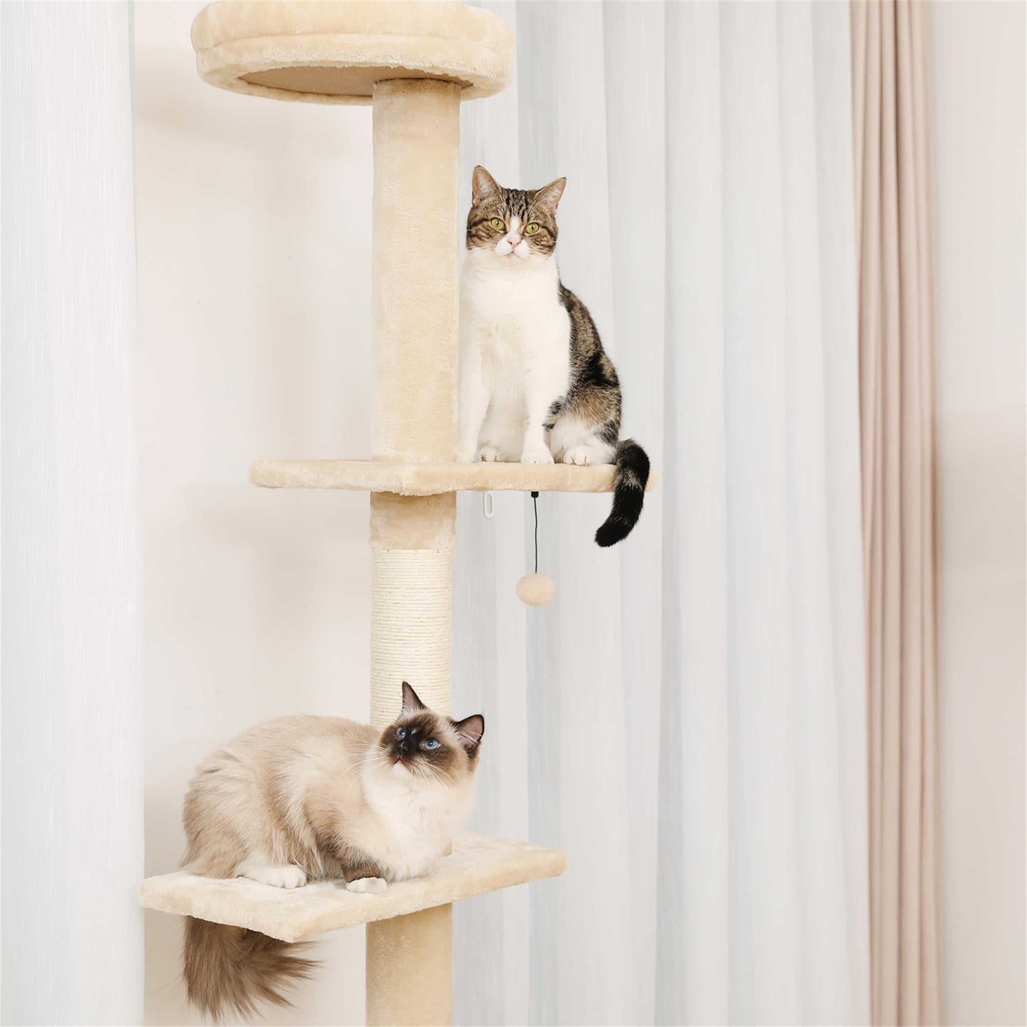 Pefilos Cat Tree Tower Interactive Adjustable 90"-108" Tall, 5-Tier Floor to Ceiling Cat Tower for Indoor Cats, Beige Pefilos Cat Tree Tower Interactive Adjustable 90"-108" Tall, 5-Tier Floor to Ceiling Cat Tower for Indoor Cats, Beige