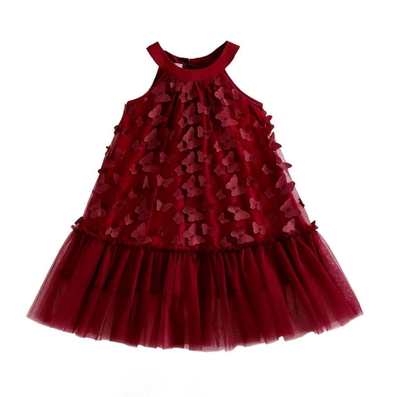 Auroural Girls Dresses Size 7 Girls Fashionable Solid Color Hanging Neck Three-dimensional Bow Mesh Dress 7 Years