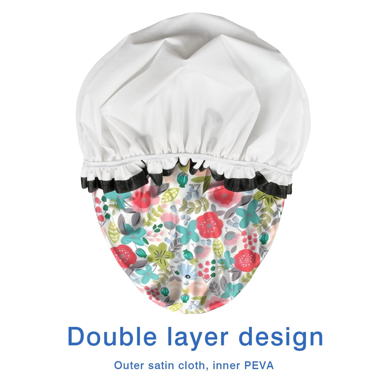 Shower Caps,Pioneer Flower Floral Print Pattern Waterproof Shower Cap for Women 4 Pieces,Double Reusable Hair Cover for Shower PEVA Elastic Stretch Hem