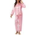 thumbnail image 2 of Conjunto de salón de satén para mujer INSPIRE CHIC, camisa de botones de manga larga con pantalones, pijamas de seda, tamaño S, rosa claro, 2 of 6