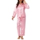 thumbnail image 2 of Conjunto de salón de satén para mujer INSPIRE CHIC, camisa de botones de manga larga con pantalones, pijamas de seda XS rosa claro, 2 of 6
