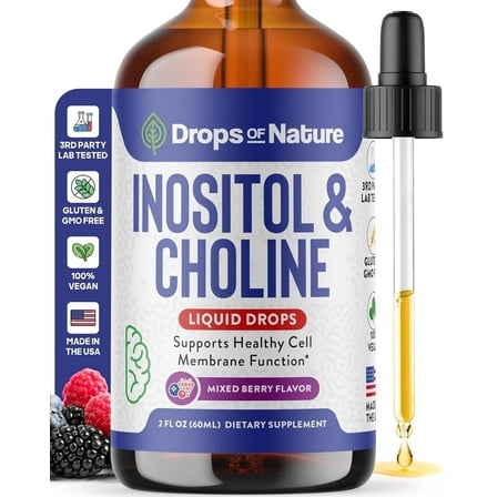 Drops of Nature Inositol and Choline Liquid Supplement for Cellular Wellness, Mixed Berry, 2 fl oz