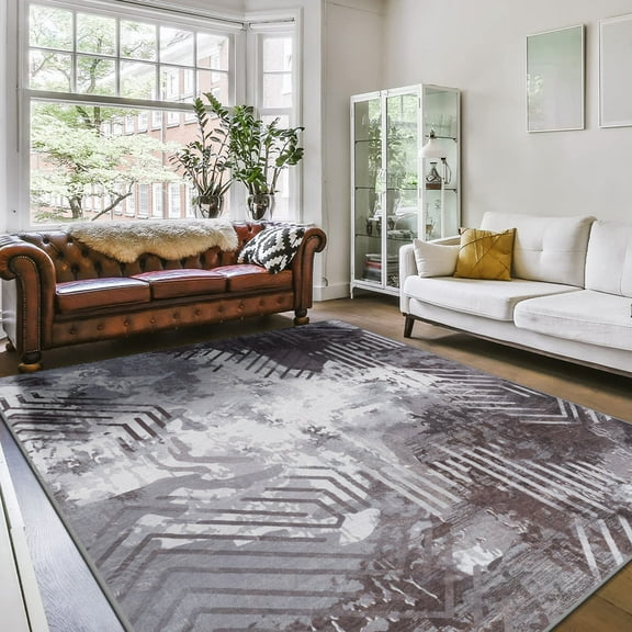 Jamfeel Abstract Area Rugs for Living Room Soft Thin Low Pile Printed Carpet Washable Rugs Home Decor 6'x9' Black