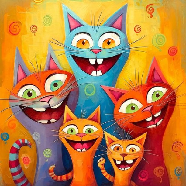 Cuadro de Diamantes Btafrte Grupo Gatos Dibujos Animados 30*30CM