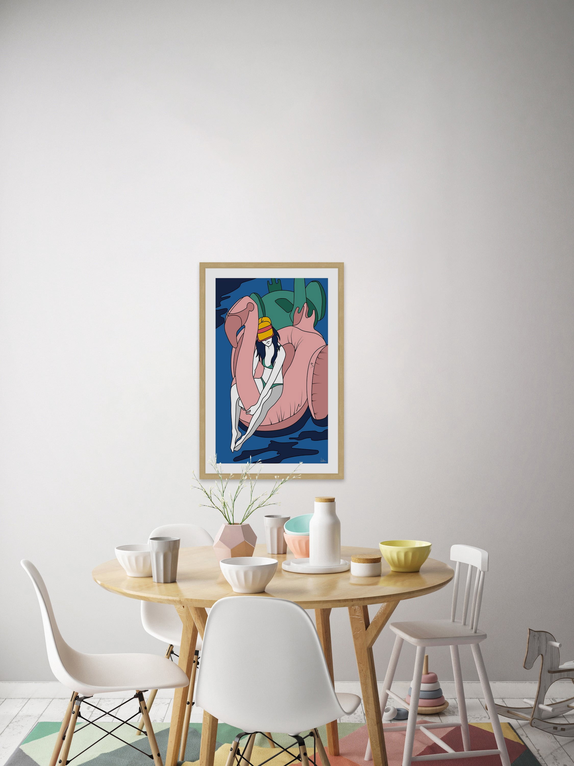 Floating Flamingo I Framed Painting Print