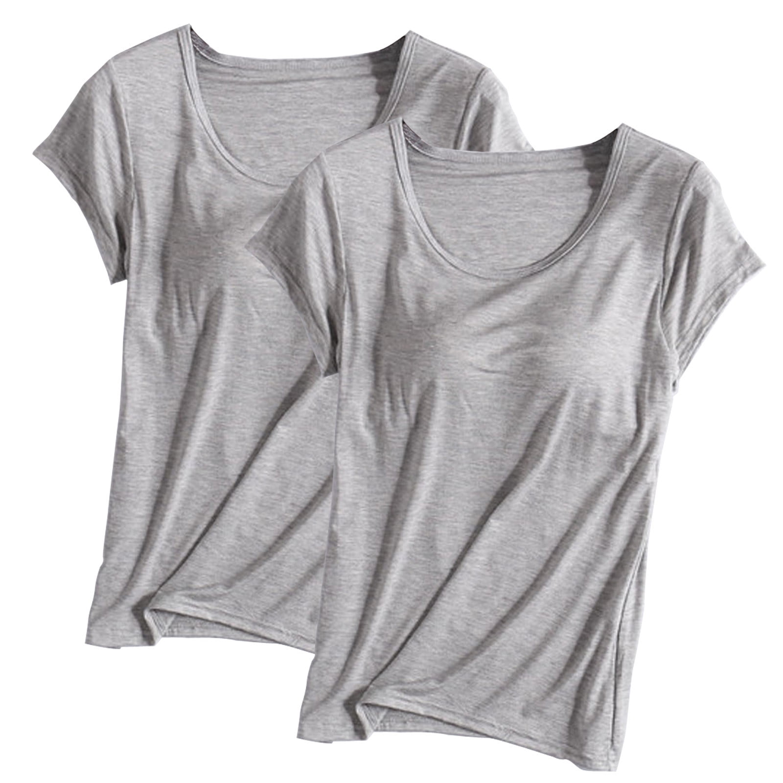 ZQGJB Pack of 2 Women's Cotton T Shirt with Built-in Bra Padded