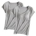 thumbnail image 2 of YHAJDS Pajama Set for Women 2 Piece Shorts Solid Color Round Neck Built In Bra Tee, 2 of 3