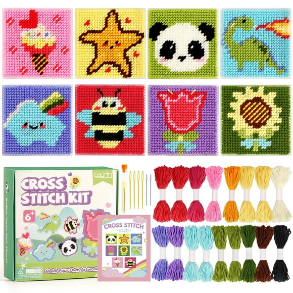 Kit de punto de cruz Caydo 8 en 1 para niños principiantes con accesorios