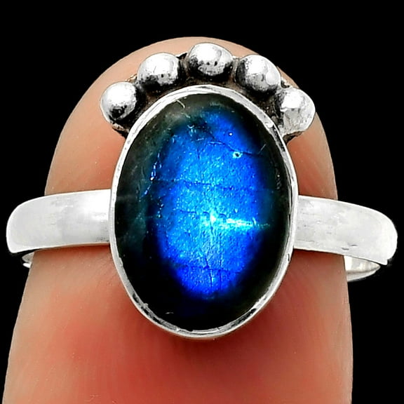 Blue Fire Labradorite - Madagascar 925 Sterling Silver Ring s.7 Jewelry R-1222 SDR166830