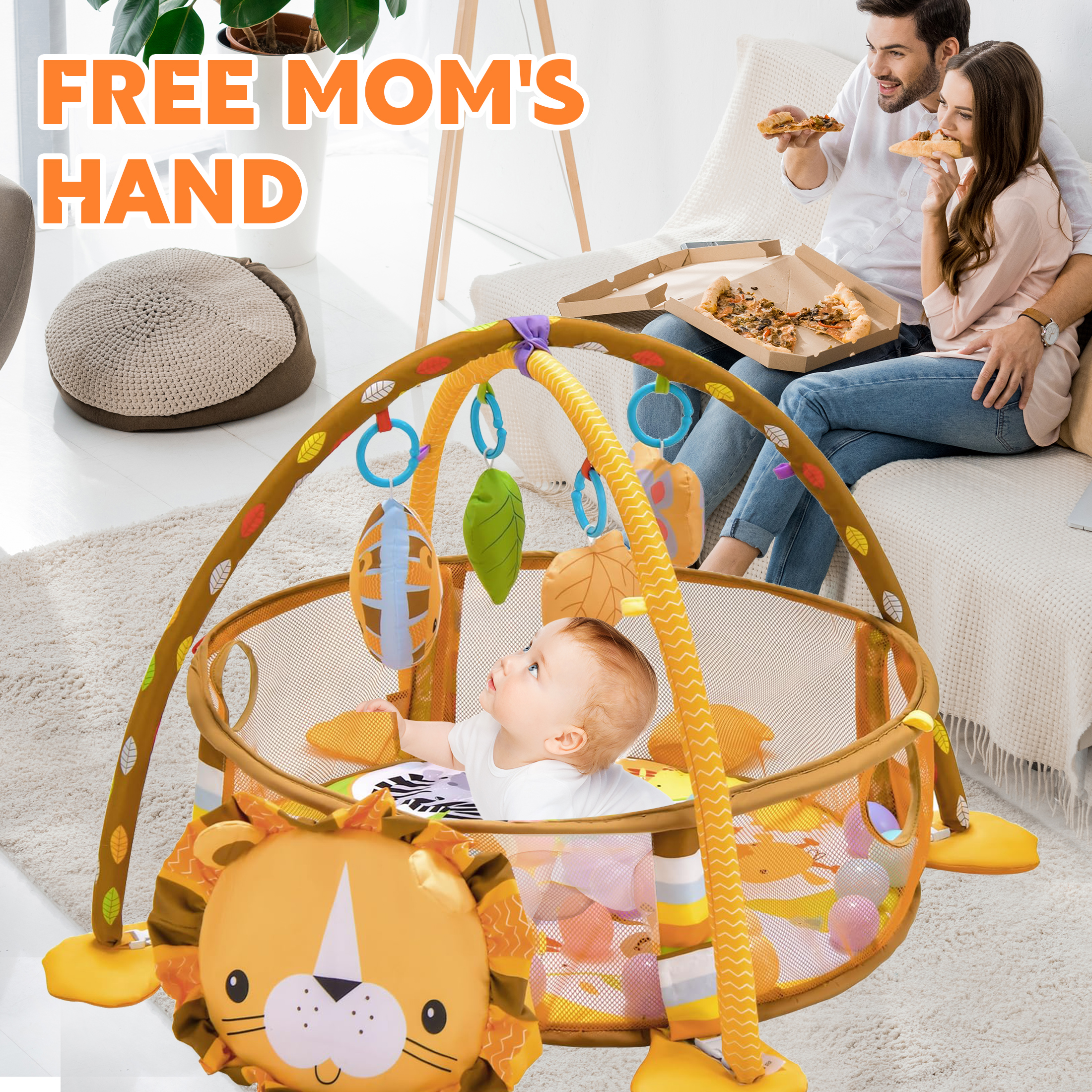 KOPPOP 3-in-1 Baby Play Gym with Ocean Ball Pit, Safari Theme photo 4