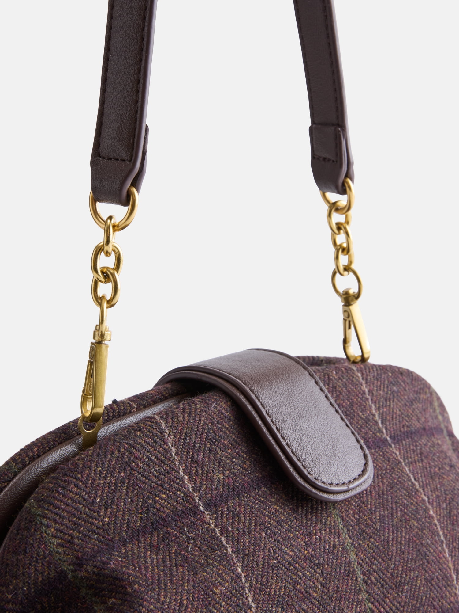 Free Assembly Women's Faux Leather Clutch Handbag, Brown Plaid