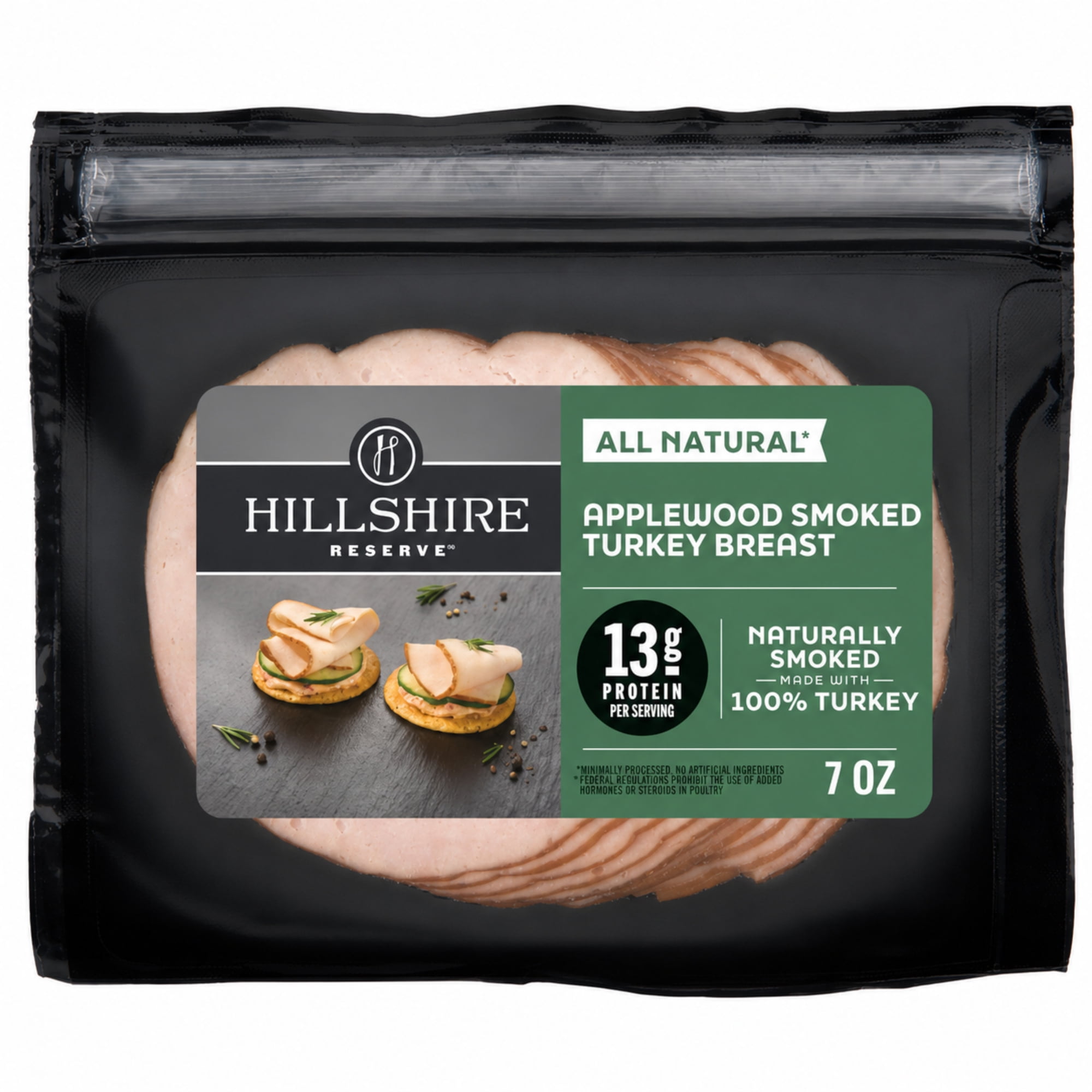 Hillshire Reserve Applewood Smoked Turkey Breast, All Natural Lunch Meat, 7 oz Packet