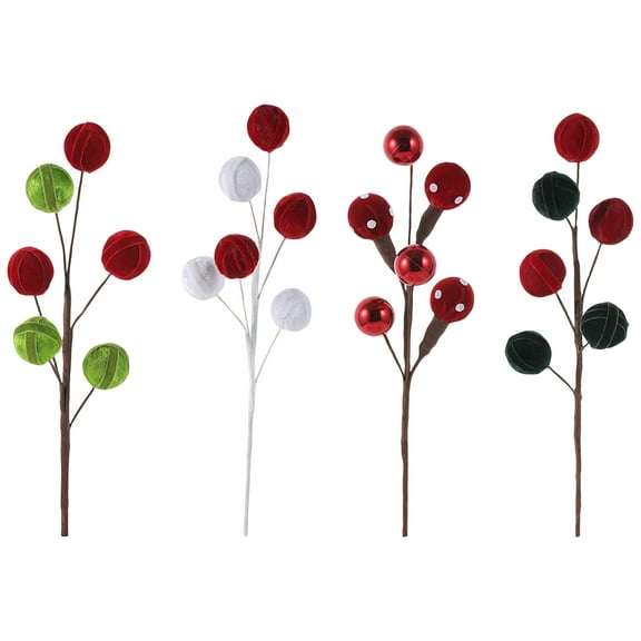 4Pcs Christmas Tree Picks Decorations Red Green Christmas Ornaments Xmas Floral Branches and Ball Picks Decoration for Holiday Christmas Tree Decorations