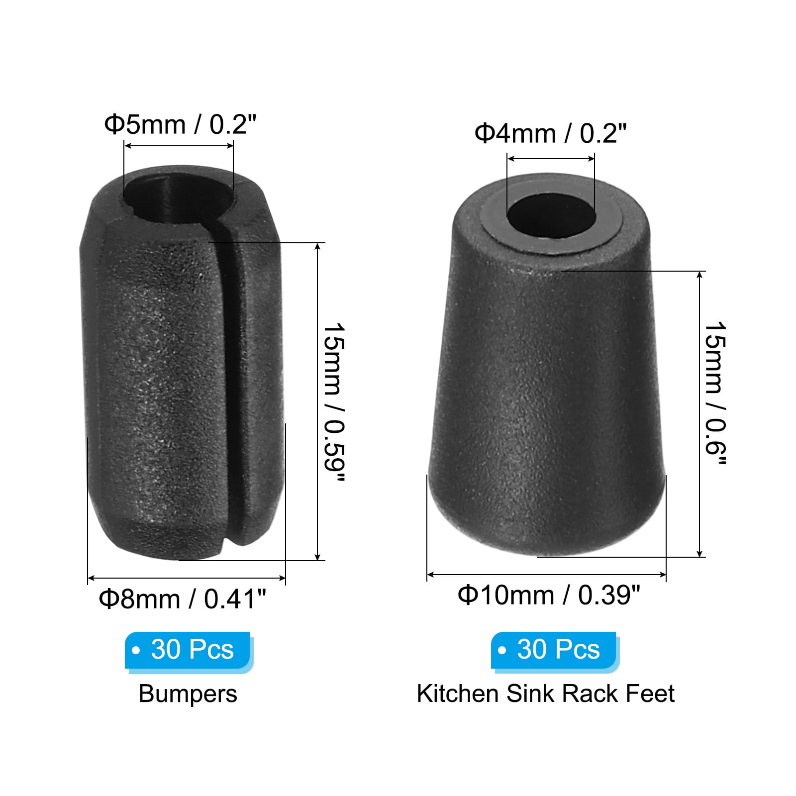 Unique Bargains Kitchen Sink Rack Feet Rubber Protector Feet with Bumpers Black