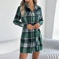 thumbnail image 6 of Efsteb Fall Dresses for Women 2025 Plaid Flannel Button Dresses Dressy Work Casual Business Long Sleeve Dress with Belt (Green,XL), 6 of 8