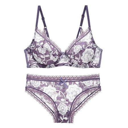 

MELDVDIB Women s Sexy Soft Lace Lingerie Set See Through Wirefree Floral Lace Underwire Sheer Bra and Panty Set Gift Summer Saveings Clearance