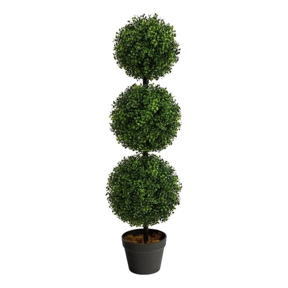 Pemberly Row Indoor/Outdoor 36" Boxwood Triple Ball Topiary Artificial Tree