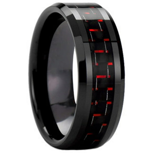 Bague de Mariage Incrustée de Fibre de Carbone Noir Tungstène Rouge - 8MM(9)