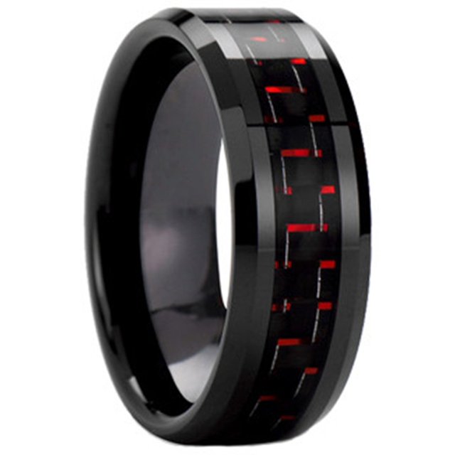 Bague de Mariage Incrustée de Fibre de Carbone Noir Tungstène Rouge - 8MM(9)