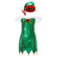 thumbnail image 4 of Women Christmas Santa Helper Elf Costume Sequined Mini Bodycon Dress with Hat Gloves Cosplay Outfit, 4 of 7