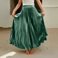 thumbnail image 6 of Yucgh Women's Pleated Solid Color Maxi Skirt with Large Swing, A-line Floor Length Skirt, Casual Flowy Skirt with Elastic Waist,Dark Green,S, 6 of 8