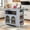 Grey-Blue + MDF + Classic + European + Modern, variant on AUU Rolling Kitchen Island with Extended Table, LED Lights, Power Outlets, 2 Fluted Glass Doors, Storage Compartment and 3 Open Side Shelves