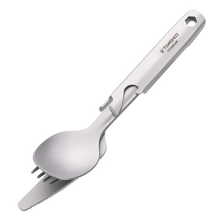 

Htovila 4-in-1 Titanium Flatware Cutlery Set Lightweight Dinner Spoon Fork Cutter with Multifunctional Storage Holder Bottle Opener for Camping Hiking Backpacking Picnic