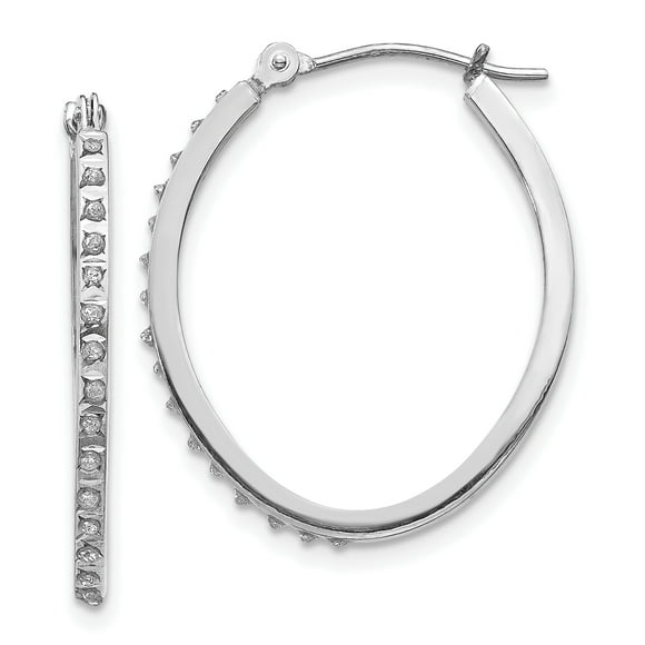 14k White Gold Diamond Fascination Oval Hinged Hoop Earrings DF120