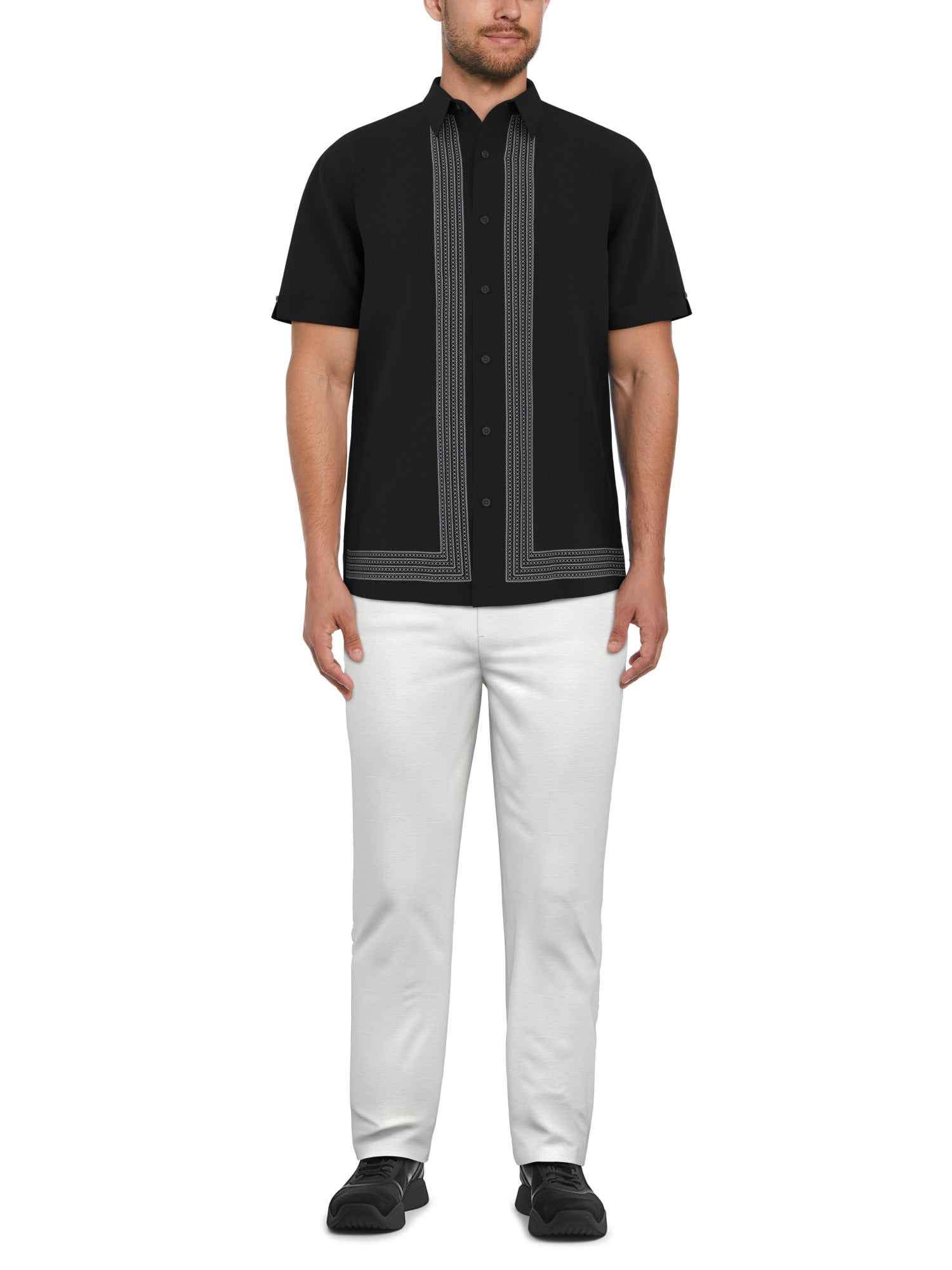 Cafe Luna Men’s Linen Blend L-Shape Print Short Sleeve Shirt