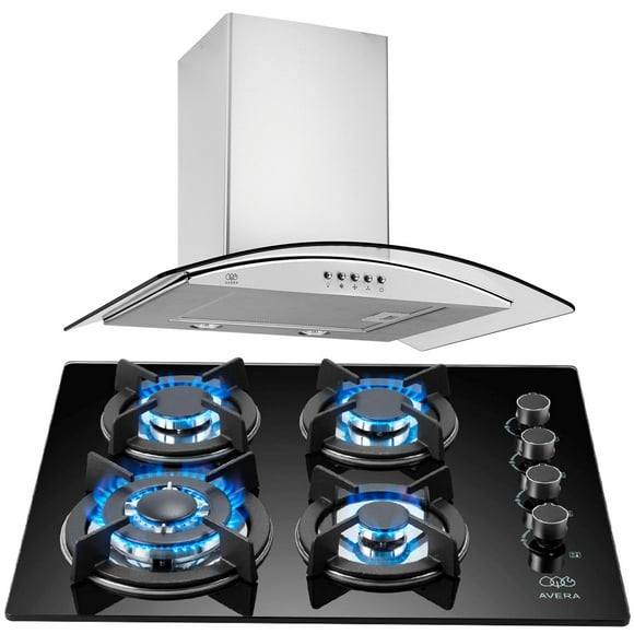 Combo Parrilla a Gas AVERA 4 Quemadores más Campana de Pared 60 cm VT4CEV60