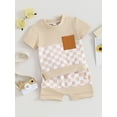 thumbnail image 3 of Suealasg Toddler Baby Boy Summer Outfits 2Pcs Kids Boy Beach Clothes Set Short Sleeve Checkerboard Print T-Shirt Tops Elastic Waist Shorts Set 0-3 Years, 3 of 9
