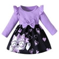 thumbnail image 1 of Zwiiyzr 2025 6M-3T Baby Girls Casual Dress Heart Pattern Solid Color Ribbed Knit Round Neck Ruffled Long Sleeve Dress Purple, 1 of 9