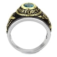 thumbnail image 4 of Air Force Ring Class Ring for Men and Women Unisex Stainless Steel Military in Black and Gold with Blue Aquamarine Stone Rock, 4 of 10