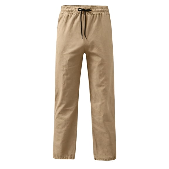 Tiijoy Boys School Uniform Pants Elastic Waist Drawstring Straight Pants, Khaki, Size 5-16