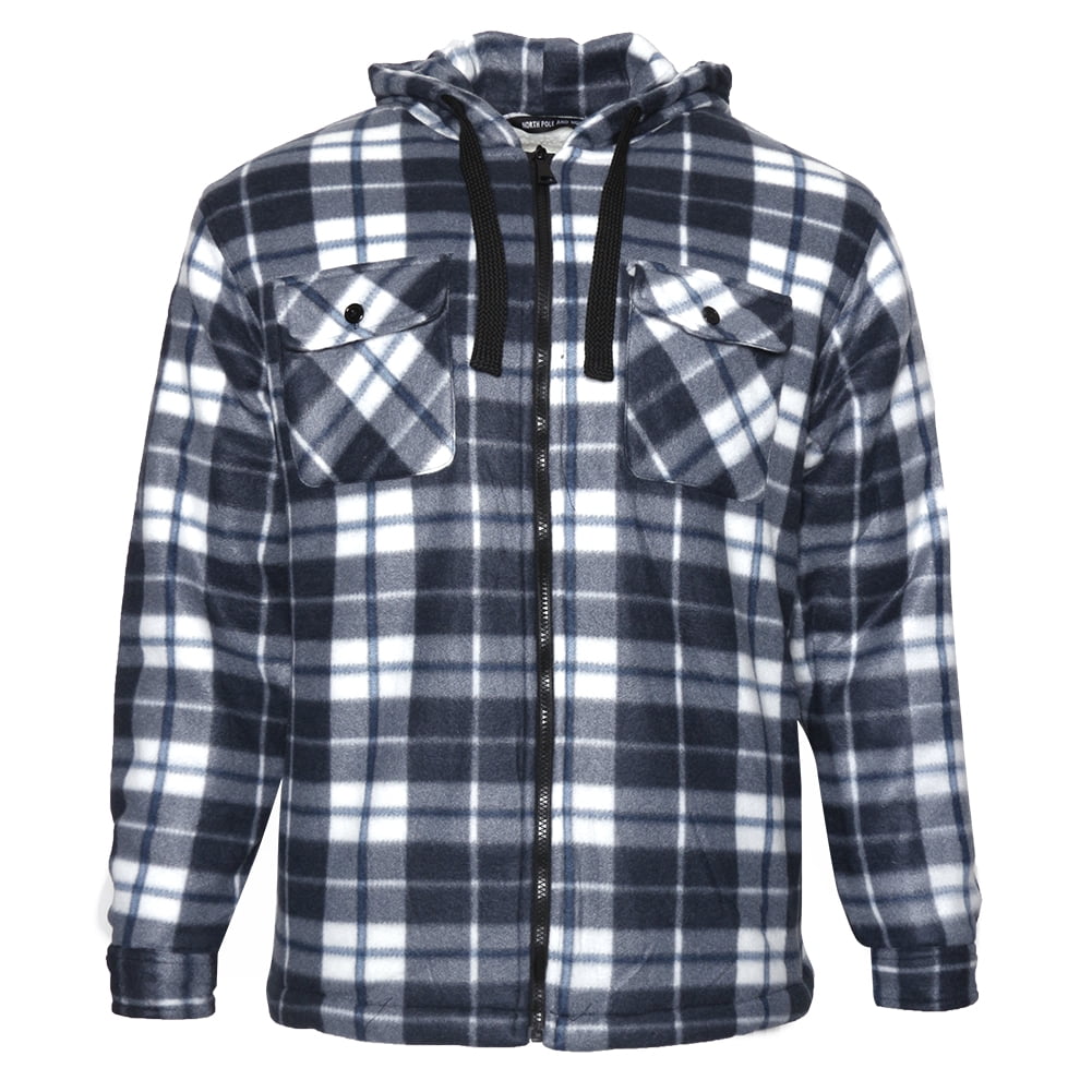 Mens Fleece Plaid Jacket Zip Up Warm Sherpa Lining Long Sleeve Coat LT