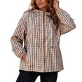 thumbnail image 5 of FDGIU Women Gingham Zip Up Jacket Collared Long Sleeve Drawstring Hem Casual Plaid Outerwear, Fall Lightweight Checkered Bomber Style Coat, 5 of 6