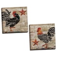 thumbnail image 2 of Gango Home Decor Country-Rustic Farmhouse Kitchen Decor | Brown, Red & Cream Rooster & Barnstar; Two 12x12in Hand-Stretched Canvases, 2 of 6