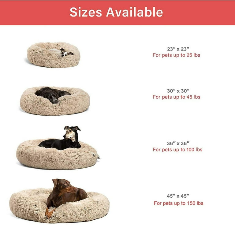 The Original Calming Donut Dog Bed in Shag Fur - 45x45