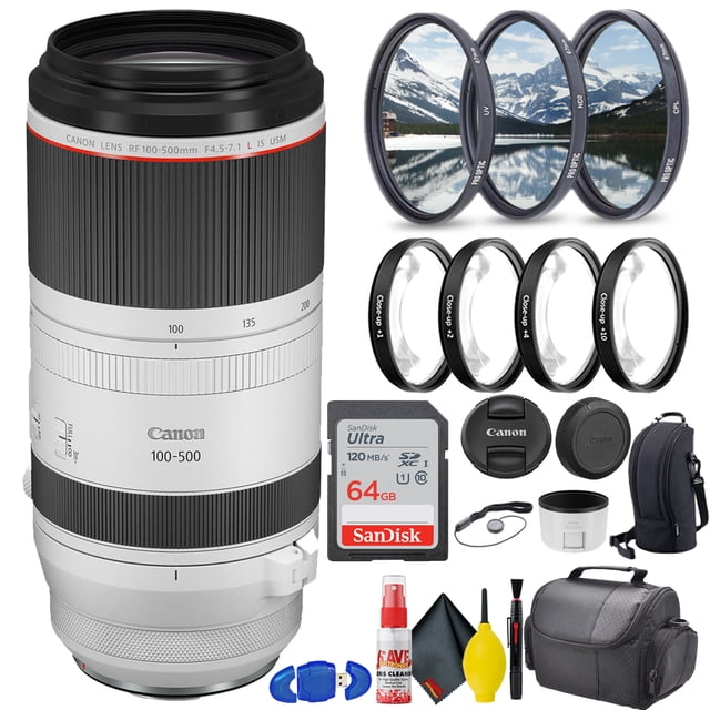 Canon RF 100-500mm f/4.5-7.1L IS USM Lens (BUNDLE) WITH 64 Go SD CARD