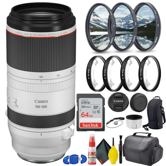 Canon RF 100-500mm f/4.5-7.1L IS USM Lens (BUNDLE) WITH 64GB SD CARD