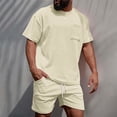thumbnail image 2 of Wyzesi Ensemble de Shorts pour Hommes, Mode Estivale Tendance, Shorts d'Été à Manches Courtes en Velours Côtelé, Robe Décontractée, Col Rond, Poches, Shorts à Cordon, Style Confortable, Pantalon de Boxe, Saint-Valentin, 2 of 5