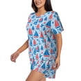 thumbnail image 2 of Kdxio Sailboats On A Waves Print Pajamas Sets for Women Short-Sleeved Pjs with Lounge Shorts Two Piece Sleepwear S-4XL, 2 of 5